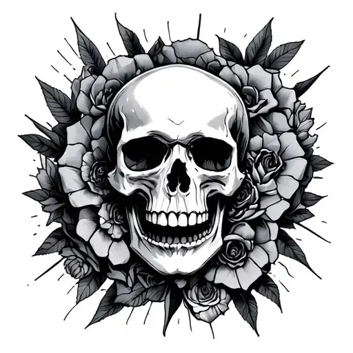 acta non verba around a skull surrounded tattoo design idea