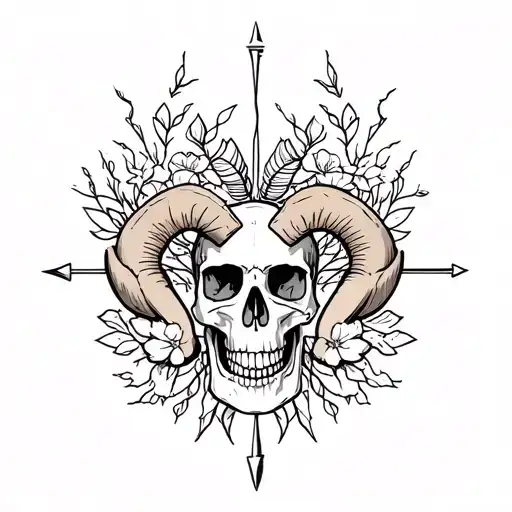 Aries skull journey balance tattoo design idea