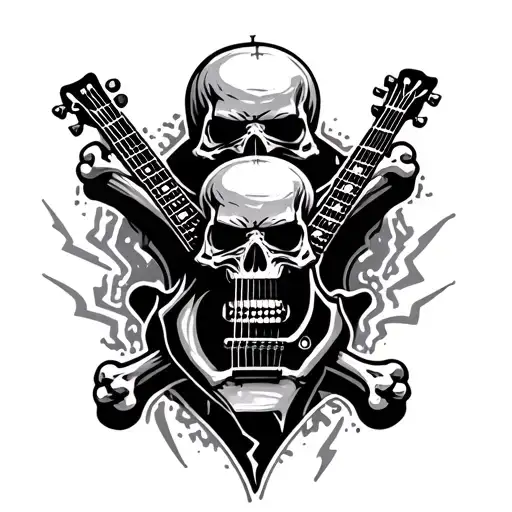 skull and crossbones but instead of crossbones two electric guitars with lightning as the guitar neck tattoo design idea