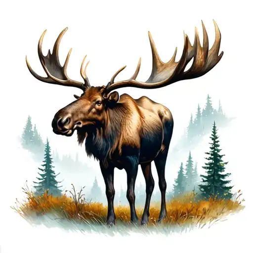 moose in nature with antlers saying Kenneth Davidson  tattoo design idea