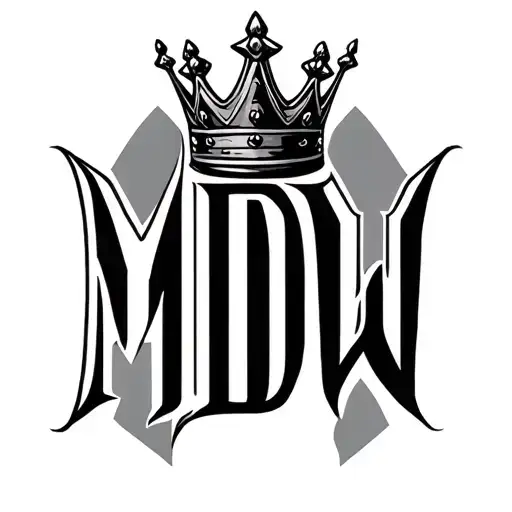 "MDW" "MDW" with a King crown on the M letter tattoo design idea