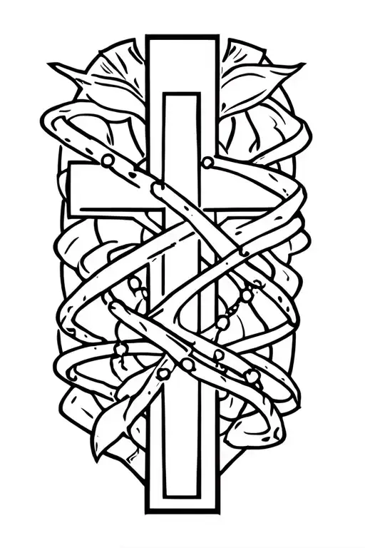 cross with rosary wrapped tattoo design idea
