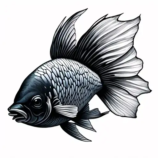 black oranda fish with big head and flowing tail tattoo design idea