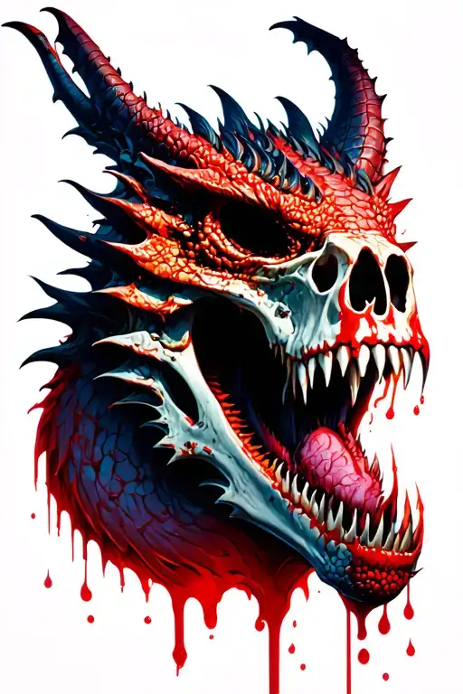 Dragon Skull crying blood tattoo design idea