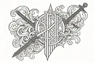waves and sword and crown tattoo design idea