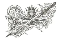 waves and sword and crown tattoo design idea