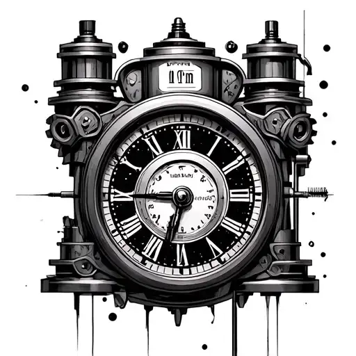 Generate a Geared time machine with date 17/08/20 and time 7.40 pm tattoo design idea