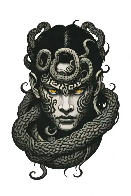 Medusa head intertwined around hand tattoo design idea