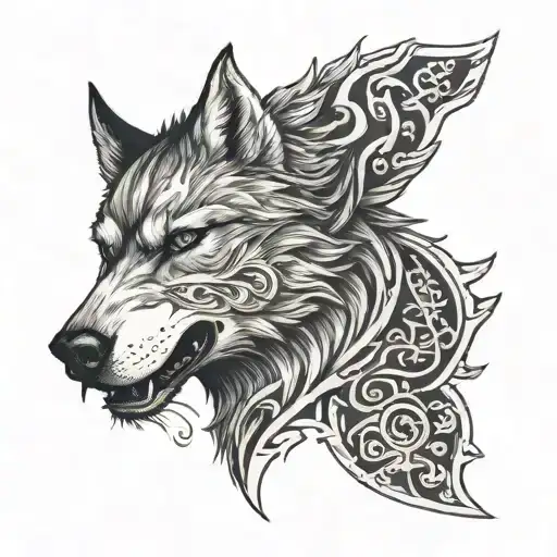 Wolf on left chest tattoo viking style tattoo design idea