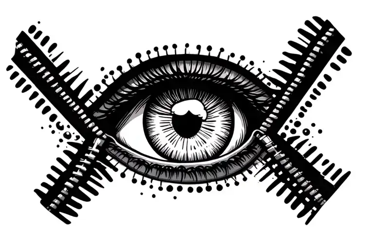 Zipper with an eye peeking through it. The eye consists only of the white of the eye, on which a polygonal mesh with dot tattoo design idea