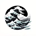 japanese waves, clouds, mountains tattoo design idea