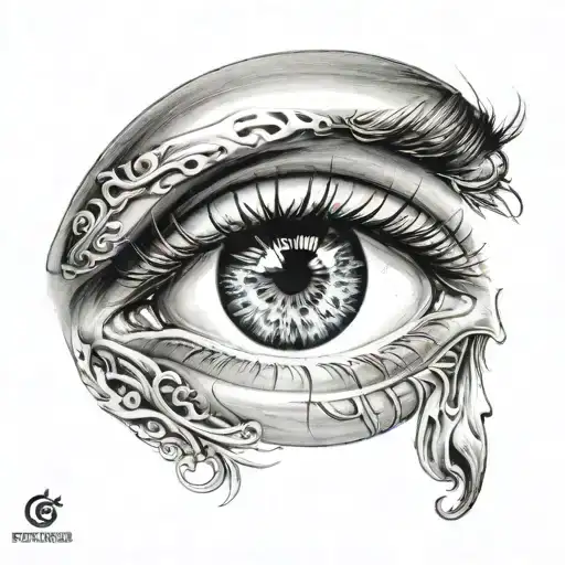 eye with 2 adults and 3 kids inside, on bicep tattoo tattoo design idea