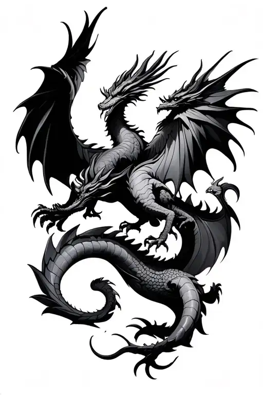 two dragons and a phoenix tattoo design idea