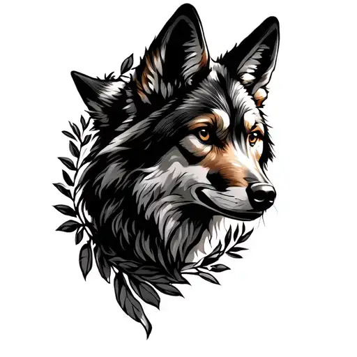 Coyote with laurel wreath tattoo design idea