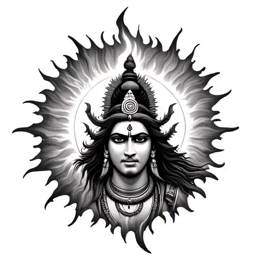 lord shiva inside burning sun tattoo design idea