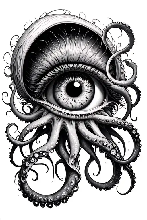 swirly tentacles eyeball tattoo design idea