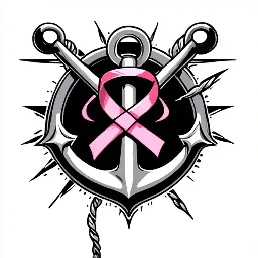 Anchor with a breast cancer ribbon tattoo design idea