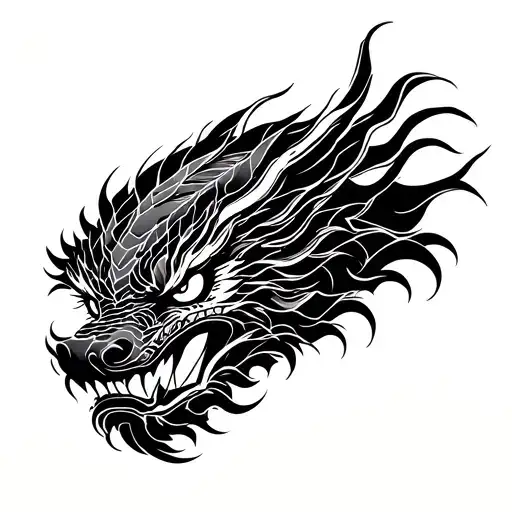 Japanese dragon face on bicep tattoo design idea