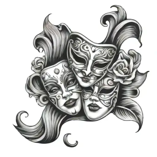 drama masks mixed tattoo design idea