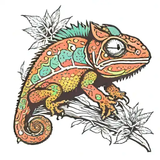 chameleon smoking weed tattoo design idea
