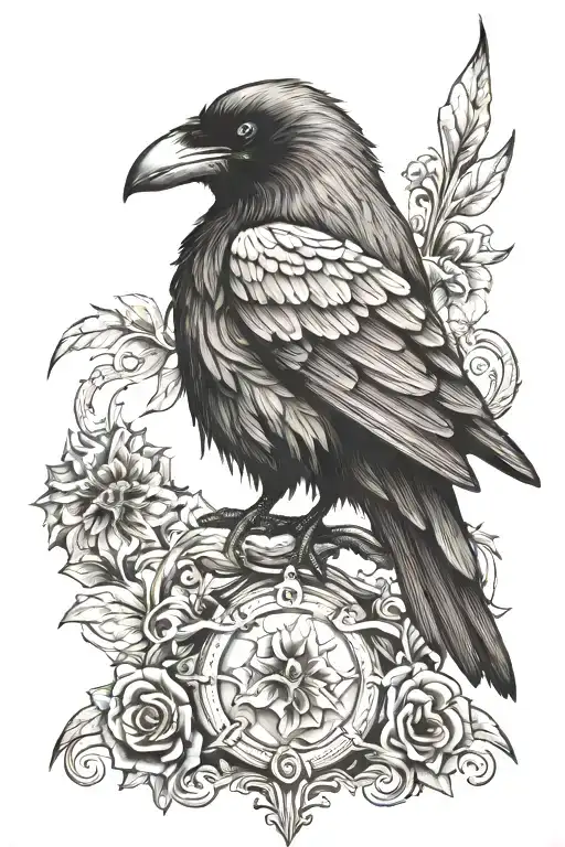 gothic raven sitting tattoo design idea