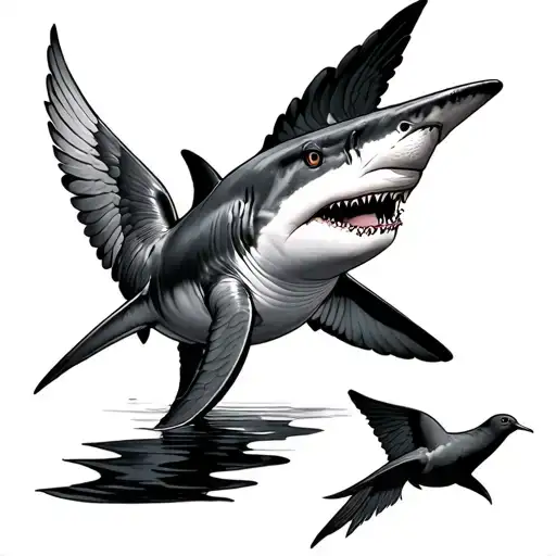 Great White Shark with dove wings tattoo design idea