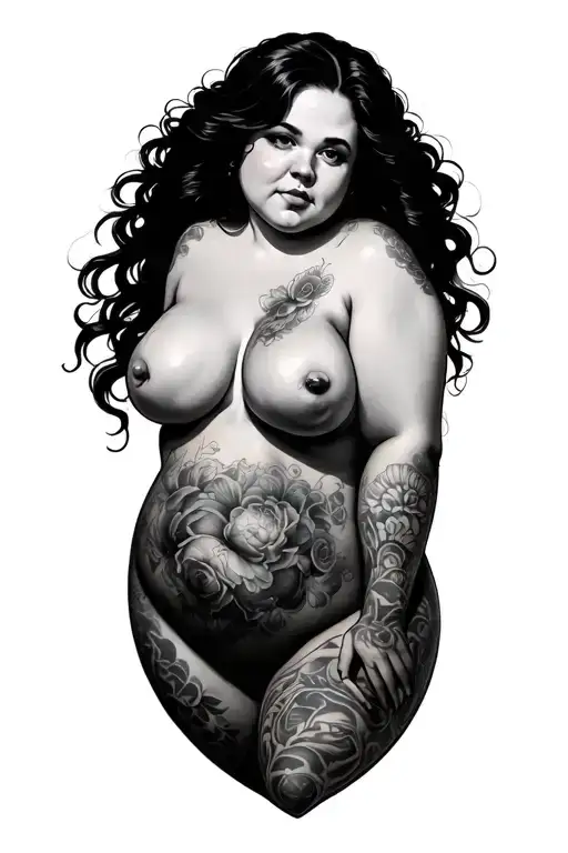 chubby nude frontal girl tattoo design idea