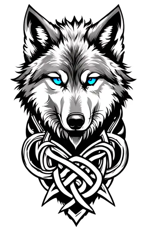 wolf with blue eyes on armor tattoo design featuring Celtic trinity knot  tattoo design idea