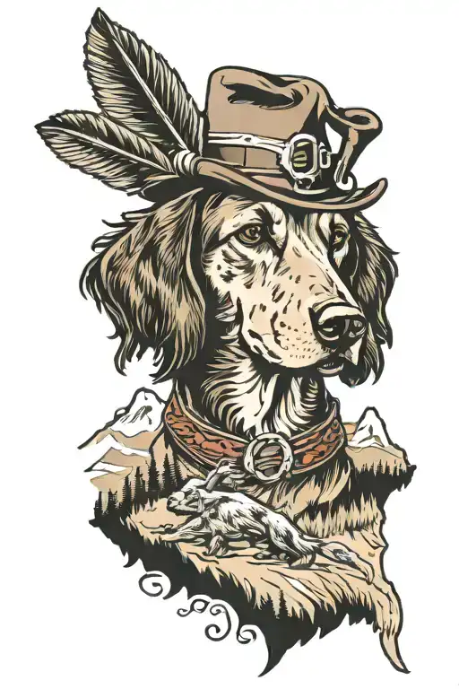 mountains hunting dog breed tattoo design idea