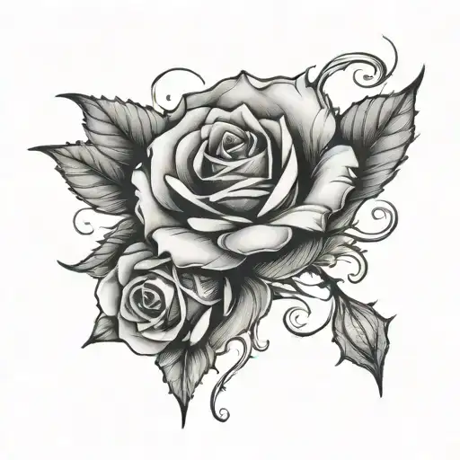 rose with beach theme and puzzle pieces tattoo design idea
