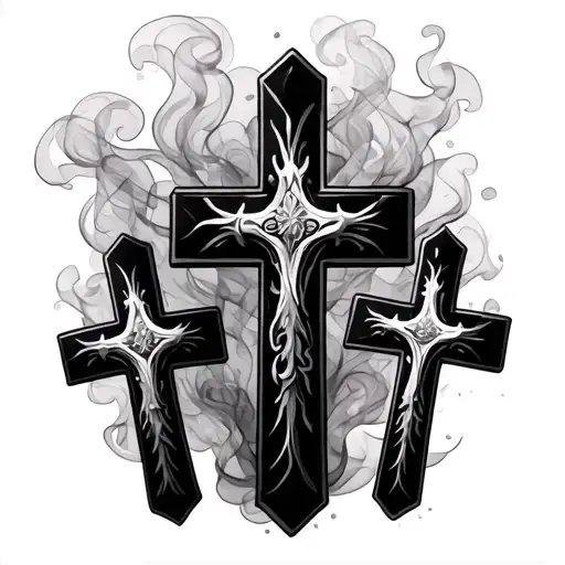 three crosses and smoke shaded  tattoo design idea