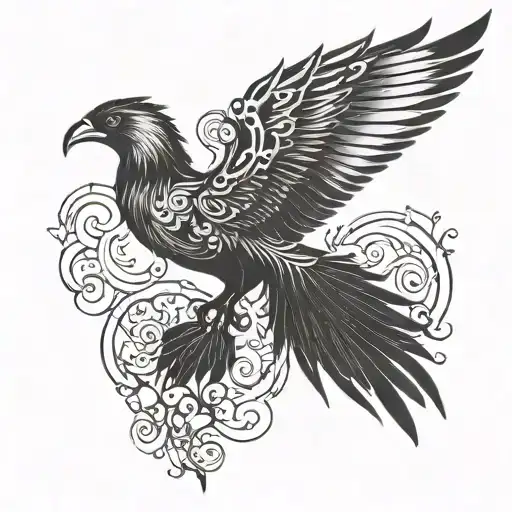 phoenix with outstretched wings tattoo design idea