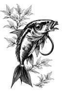 fishing hook nature scene tattoo design idea