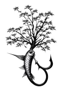 fishing hook nature scene tattoo design idea