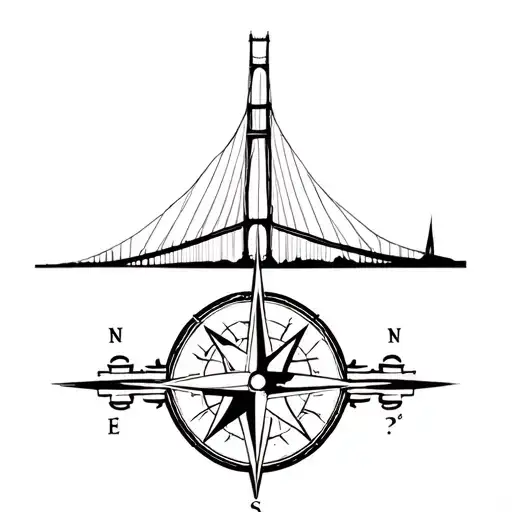 nautical compass with the mackinaw bridge tattoo design idea