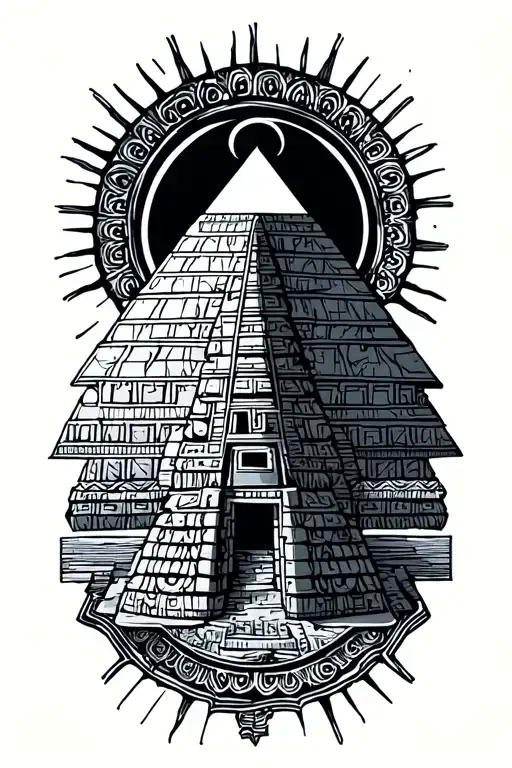Aztec pyramid with eclipse  tattoo design idea