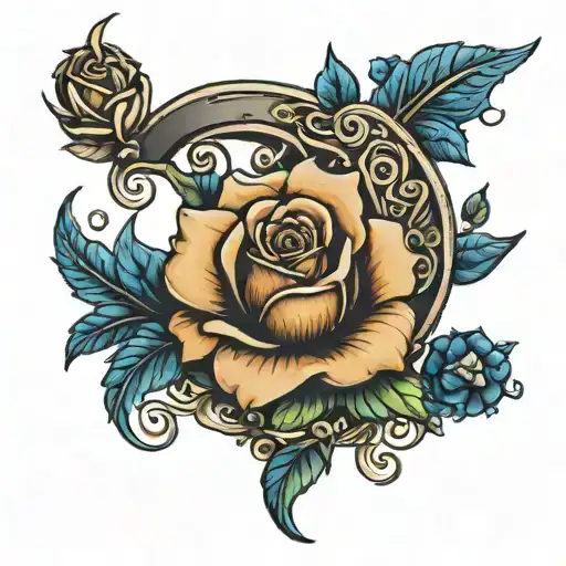 crescent moon behind blue rose tattoo tattoo design idea