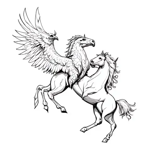 witcher griffin on the left and horse rearing on the right tattoo design idea