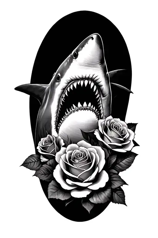 shark and roses intertwined tattoo design idea