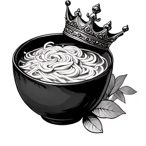 pho bowl with crown laying on top tattoo design idea