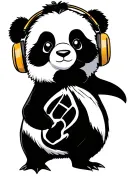 standing panda and penguin wearing headphones tattoo design idea