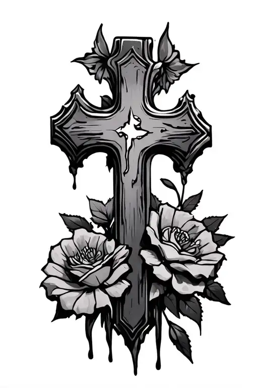 cross with rip grandma  tattoo design idea