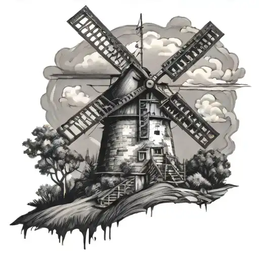 old windmill tower tattoo design idea