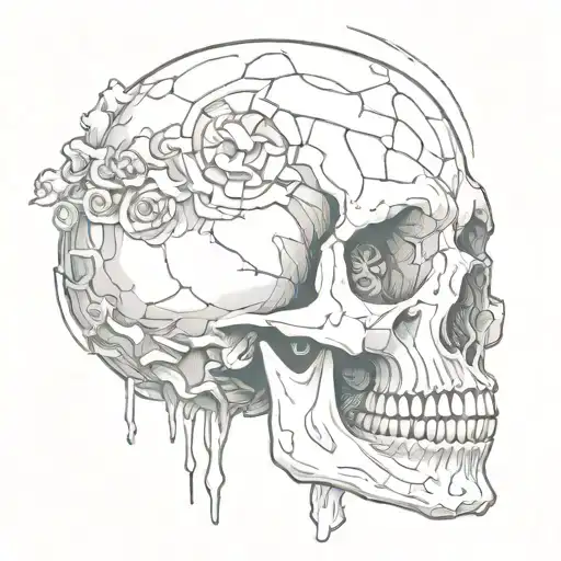 half zombie half human skull tattoo design idea