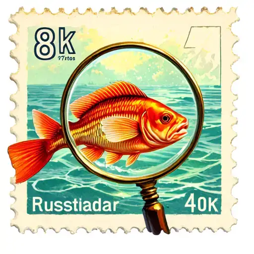 postage stamp of fish with magnifying glass  tattoo design idea