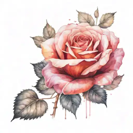 black rose with falling peddle leafs with names tattoo design idea