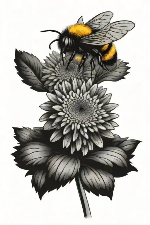 gerbera daisy and bumblebee tattoo design idea