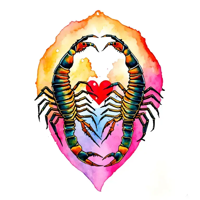 two scorpions with heart tattoo design idea