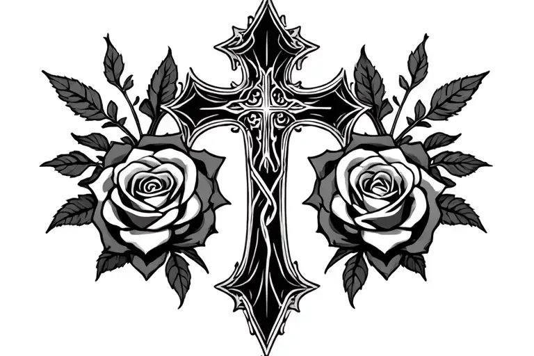 three crosses and roses intertwined tattoo design idea