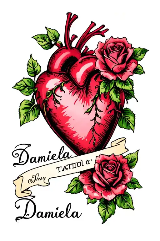 heart with roses with name Daniela tattoo design idea